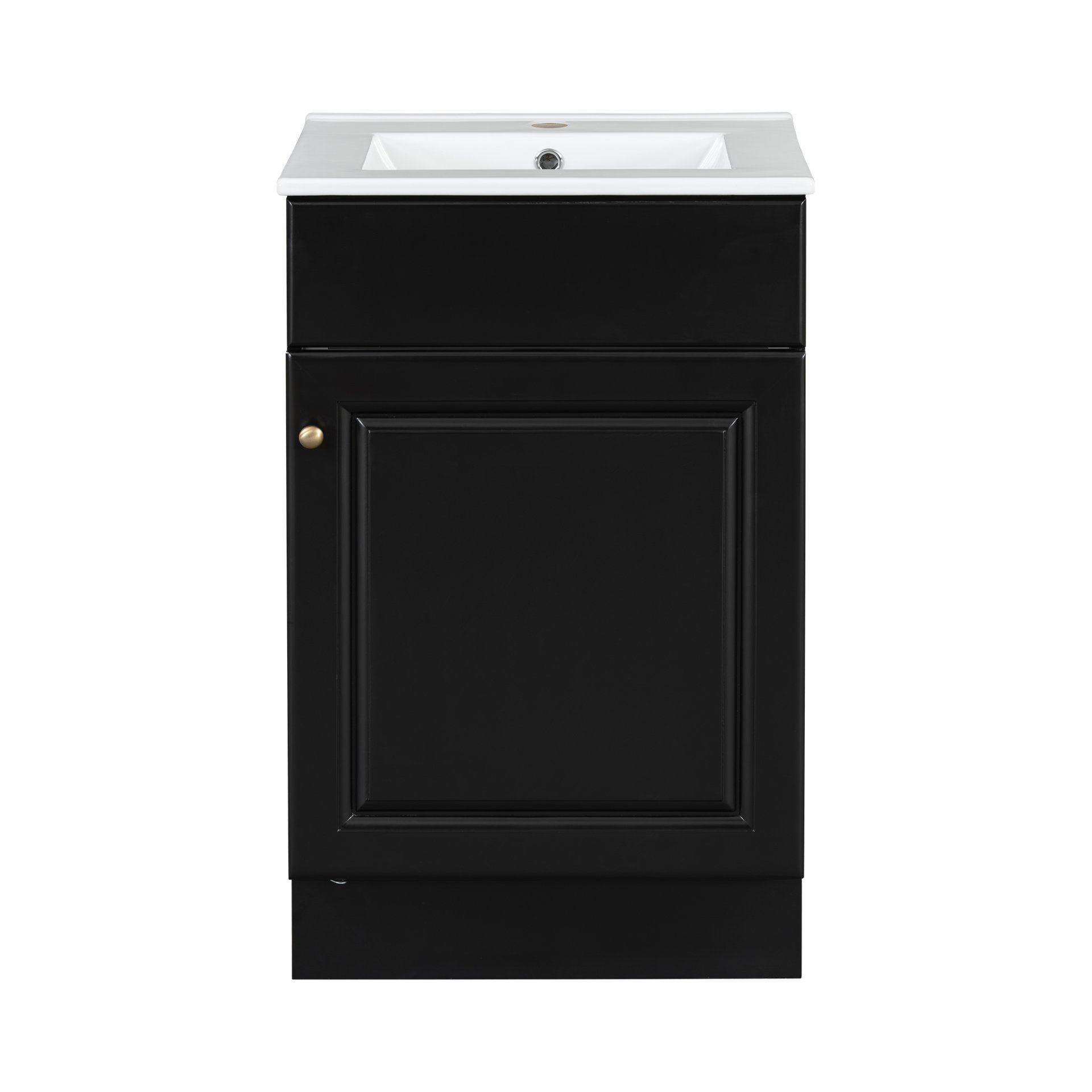 20" Bathroom Vanity With Sink, Freestanding Cabinet With Door Shelf And Adjustable Shelf, And Ceramic Construction - Black - Image 14