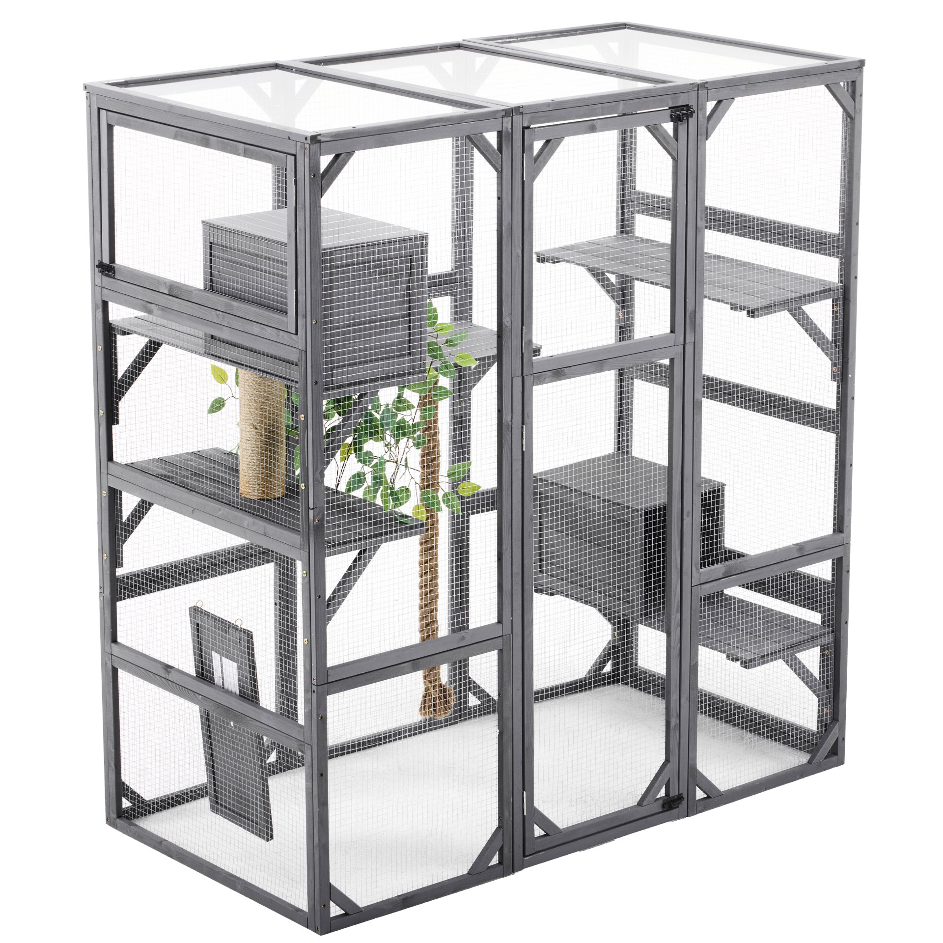 Outdoor Diy Cat House Catio With Double Enter Doors, Platforms, And Condos - Dark Gray - Image 10