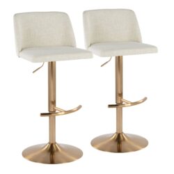 Toriano - Contemporary Adjustable Barstool Swivel With Rounded T Footrest (Set of 2) - Cream / Gold