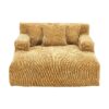 Chenille Interior Lazy Sofa Chaise Longue With Armrests And 3 Pillows - Yellow - Image 17