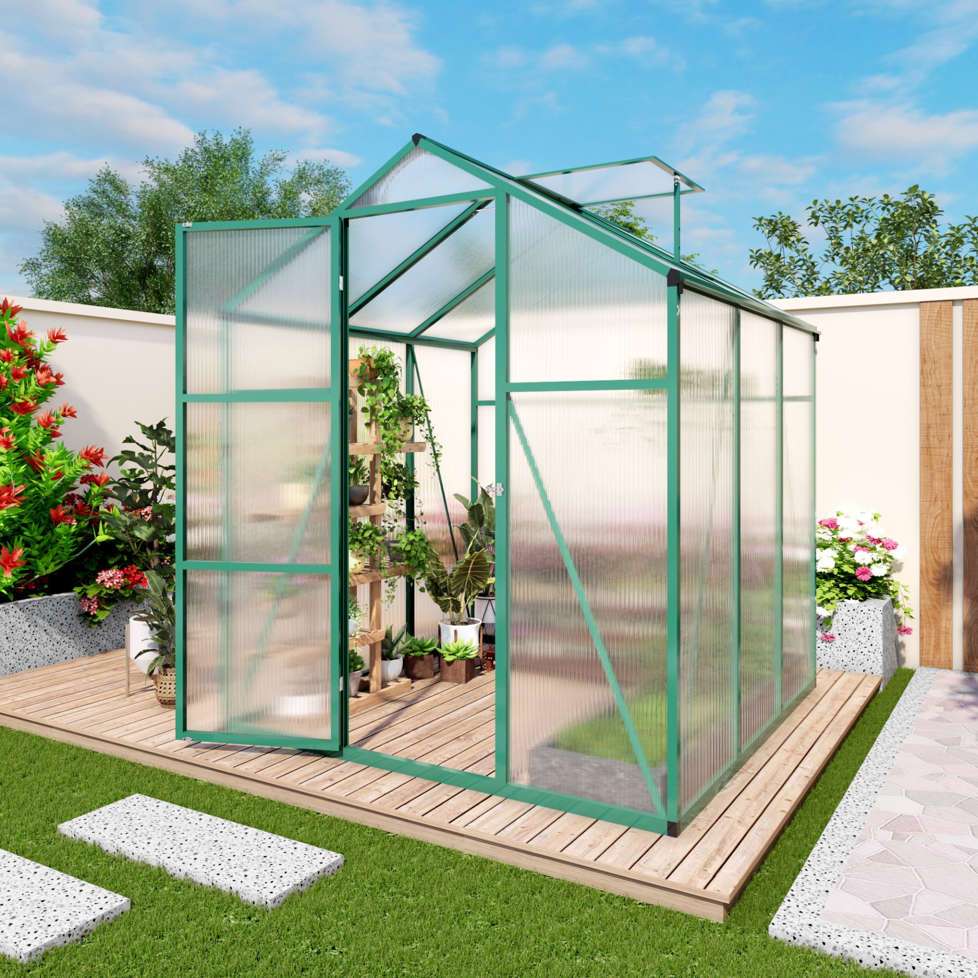 Newly Marketed Gain Height Windproof Aluminum Greenhouse 6 X 6 Ft Polycarbonate Greenhouse Raised Base And Anchor Aluminum Heavy Duty Walk - In Greenhouses For Outdoor Backyard In All Season - Green - Image 7
