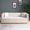 Contemporary Vertical Channel Tufted Sofa Modern Upholstered Couch For Living Room With 2 Pillows - Beige - Image 2