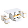 Lift Top Coffee Table With 4 Storage Stools, Multi Functional Adjustable Coffee Table For Living Room - White - Image 16