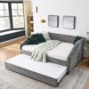 Elegant Tufted Upholstered Full Size Daybed With Trundle Linen Fabric - Gray - Image 7