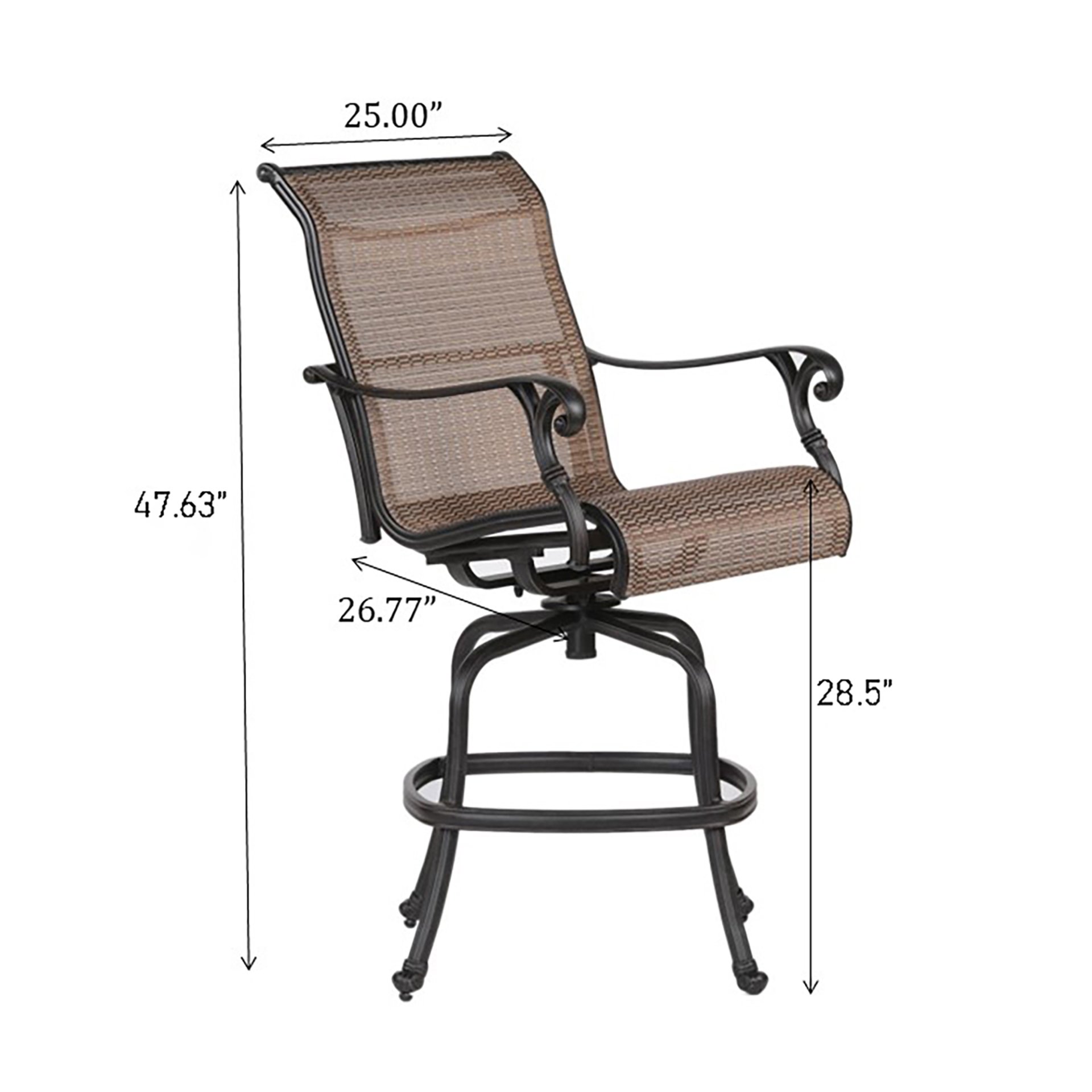 Outdoor Sling Counter Stool (Set of 2) With Aluminum Frame, All Weather - Dark Brown - Image 3