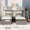 Full Over Twin & Twin Classic Triple Bunk Bed With Drawers And Guardrails - Gray - Image 17