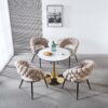 Modern Chair With Golden Color Iron Tube Legs, Soft Cushions And Comfortable Backrest, Suitable For Dining Room, Living Room, Cafe, Hairball Back (Set of 2) - Beige / Black - Image 2