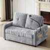 Modern Loveseat Pull Out Sofa Bed With Adjustable Backrest, Two Cup Holders, A Phone Holder, Three Charging Ports And Side Storage Pockets For Living Room - Gray - Image 11