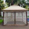 Outdoor Pop Up Gazebo Canopy 11 X 11 Ft With 2 Tier Soft Top And Removable Zipper Netting - Coffee - Image 9