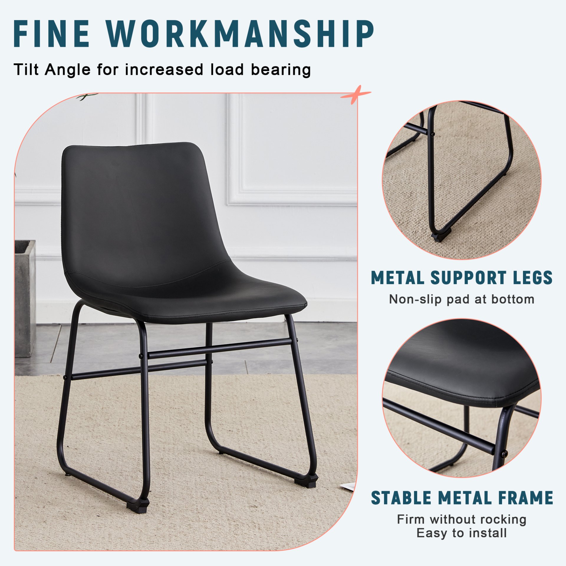 (Set of 4) Classic Chairs, A Stylish Seat Suitable For Modern Minimalist And Industrial Style Environments - Black - Image 10