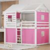 Full Size Bunk House Bed With Tent - Pink / White - Image 21