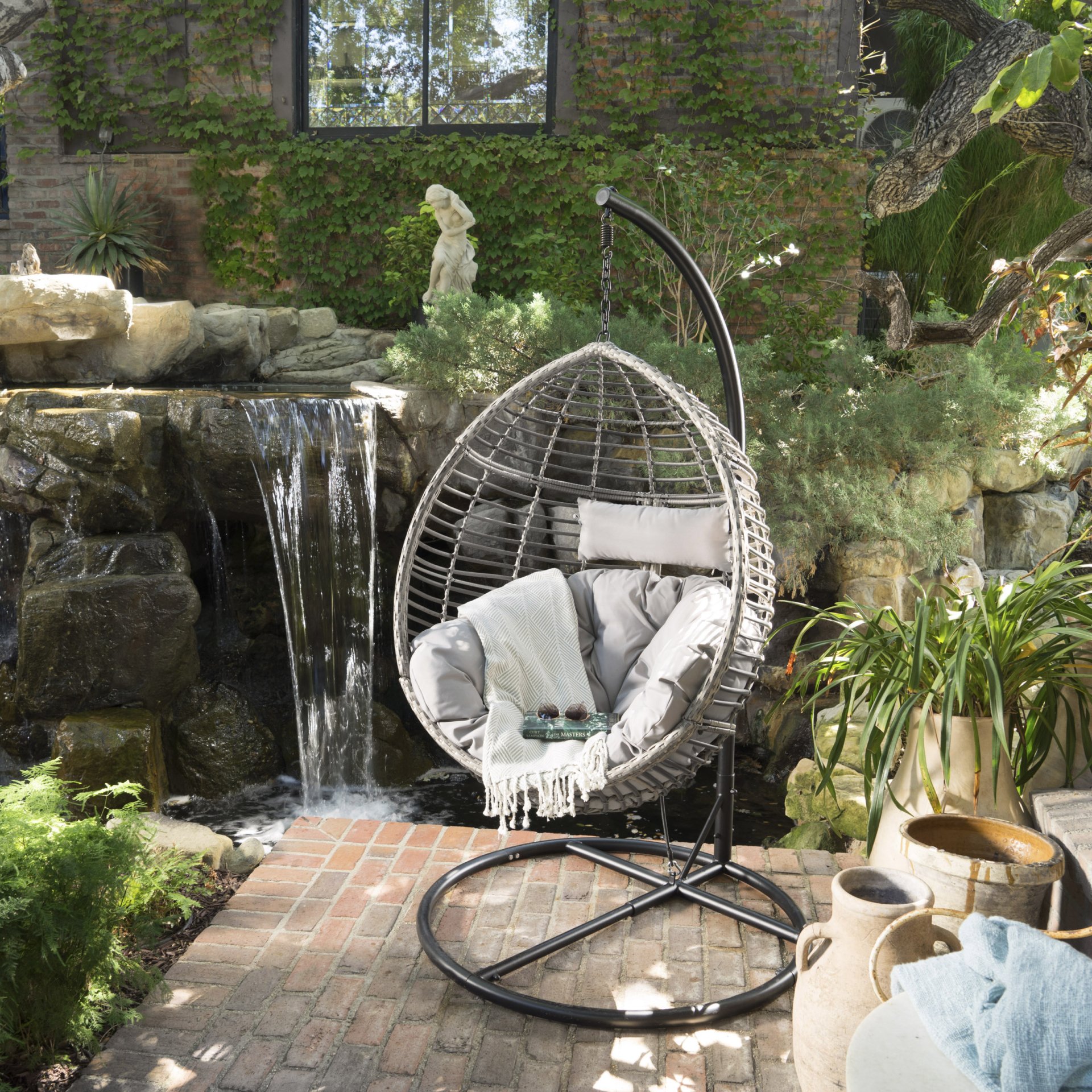 Charming Hanging Basket Chair With Cozy Wicker Weave And Sturdy Metal Frame - Gray - Image 4