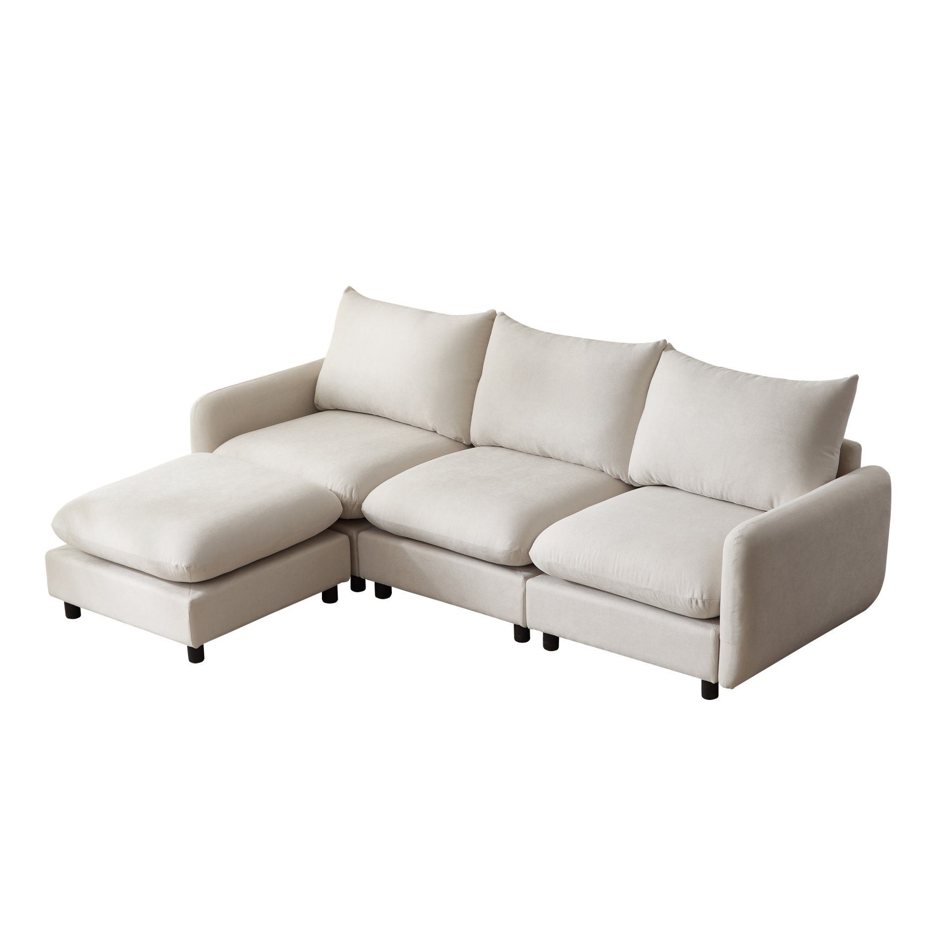 4 Piece L Shaped Modular Free Combination Sectional Sofa Couch With Ottoman - White - Image 12