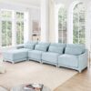 Stylish Four Seater Sofa With Movable Ottoman With Ergonomic Design - Sky Blue - Image 19
