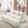 Modern Style 3 Seater Sofa Sectional Sofa Couch With Storage Space, Two Movable Ottomans, Two USB Ports, Two Cup Holders, A Phone Holder For Living Room - Beige - Image 22