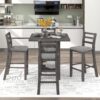 5 Piece Wooden Counter Height Dining Set With Padded Chairs, Storage Shelving - Gray - Image 6