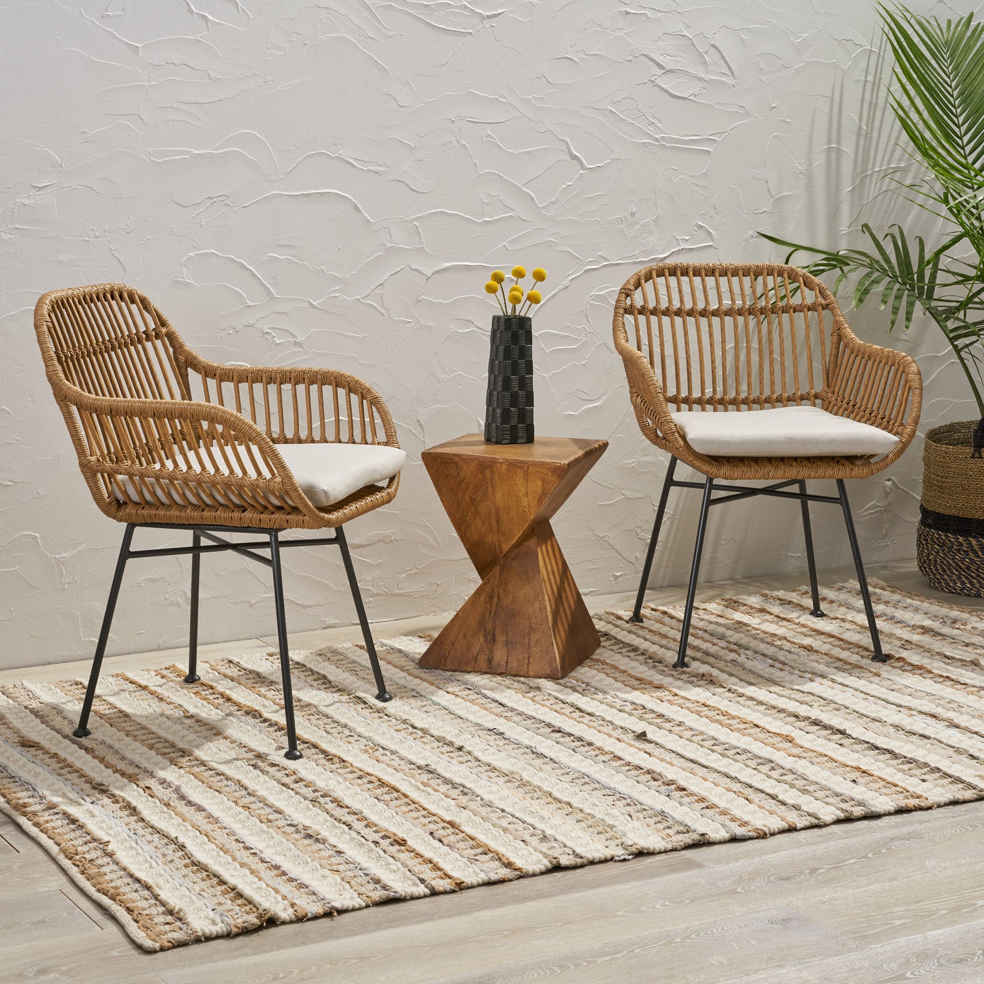 Outdoor Rattan Accent Chair With Metal Legs - Beige - Image 2