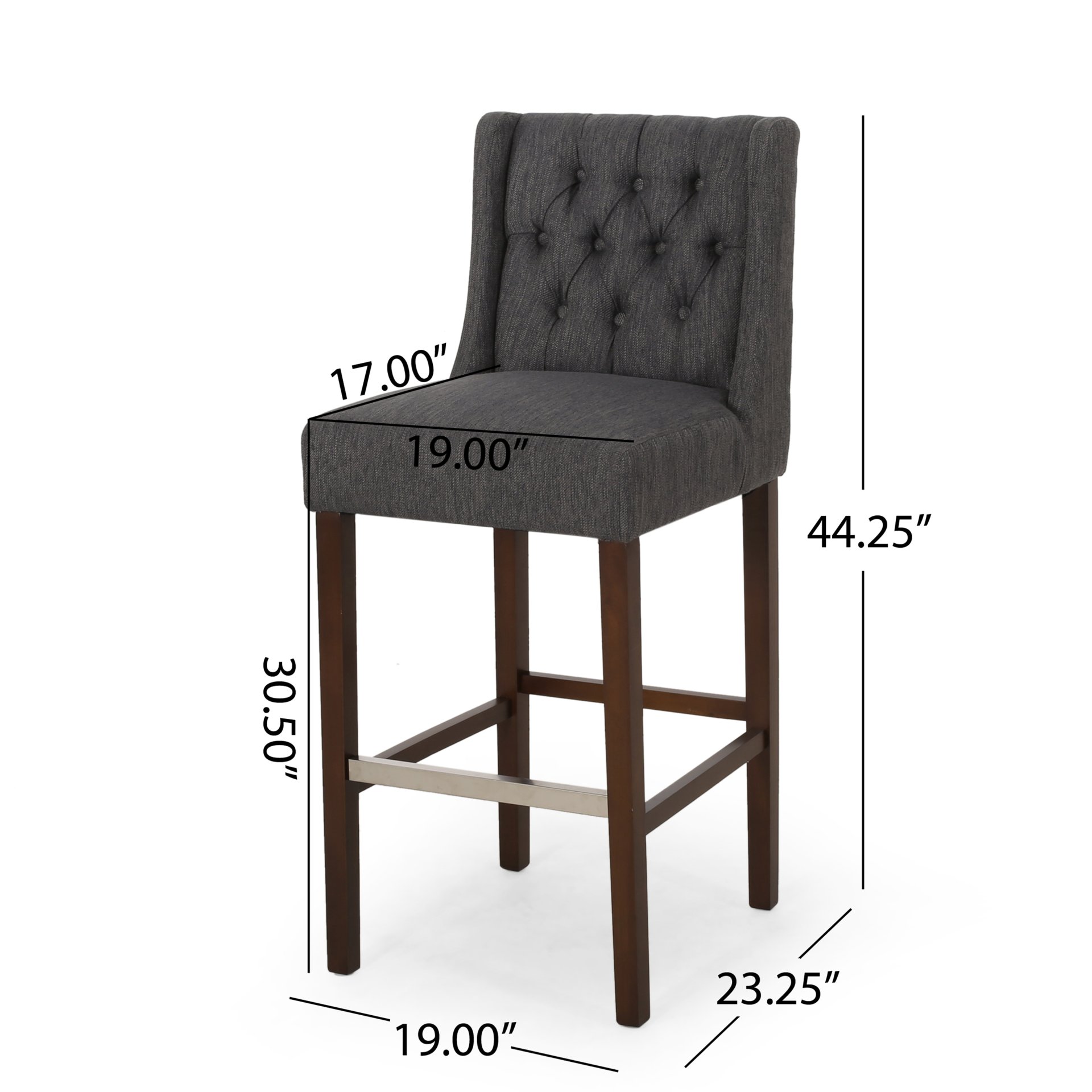 Solstara - Upholstered Fabric Dining Barstool With Button Tufted And Wing Back - Charcoal - Image 3