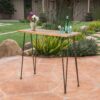 Outdoor Bar Table With Wood Tabletop And Iron Hairpin Legs - Black / Teak - Image 2