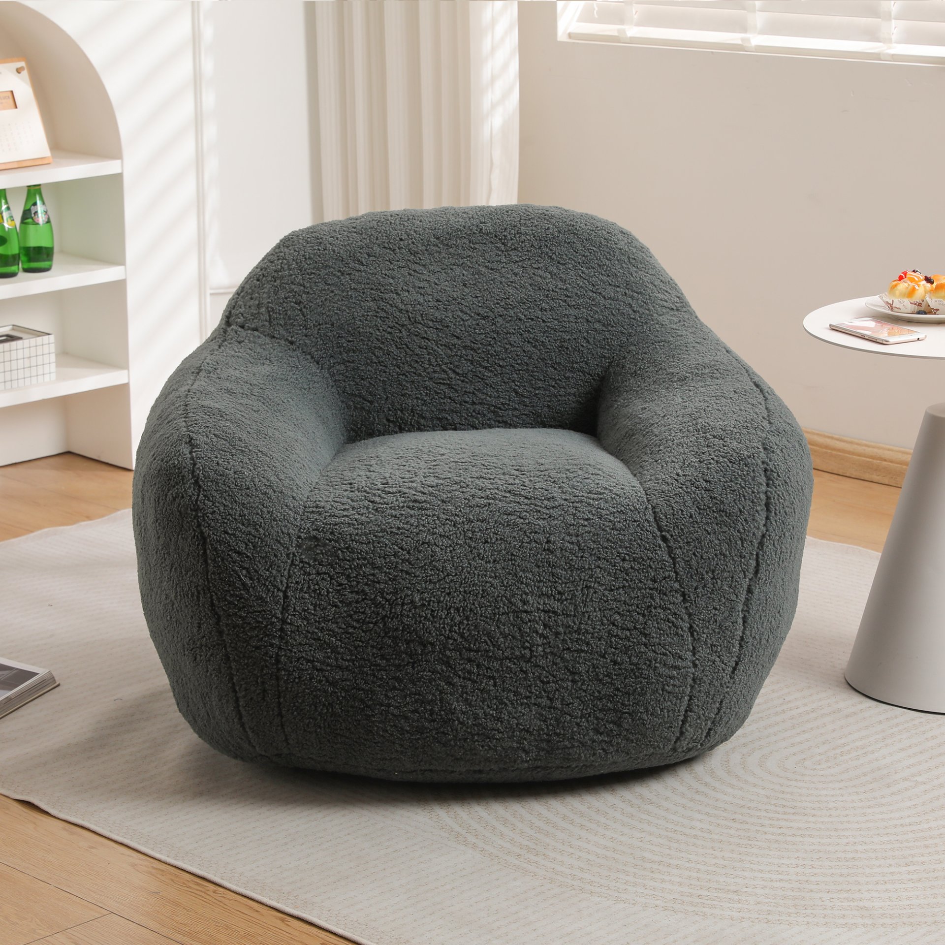 Giant Bean Bag Chair For Adults, Spacious Memory Foam Bean Bag Sofa With Armrests Teddy Fabric, Comfy Seating For Living Room Or Bedroom - Light Grayish Green - Image 4