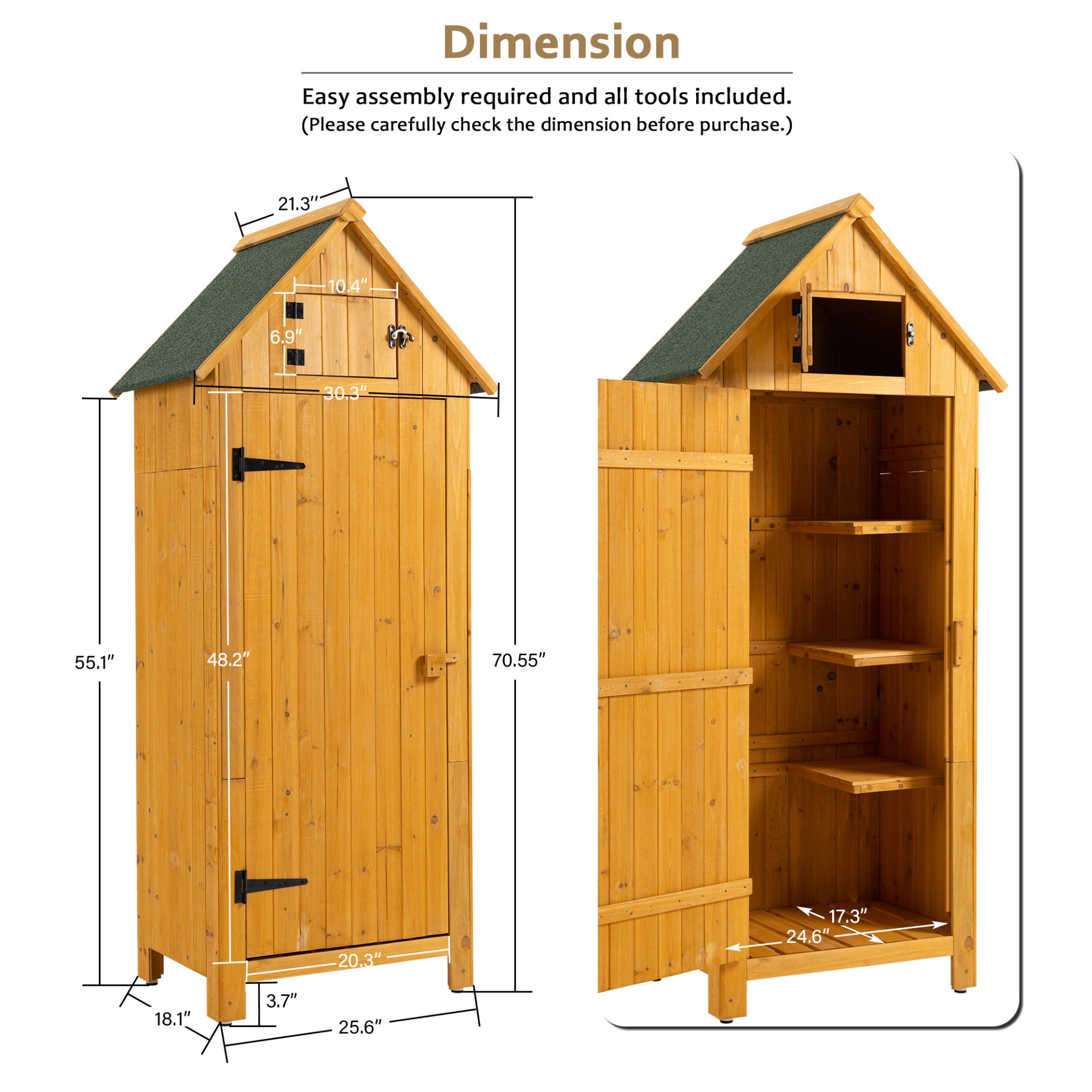 Outdoor Storage Cabinet Tool Shed Wooden Garden Shed - Natural - Image 2