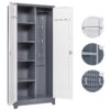 Metal Storage Cabinets, Cleaning Tool Cabinet With Locking Door, Tall Broom Tool Organizer, Large Storage Cabinet For Kitchen - Gray / White - Image 3