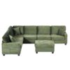 Modern Sectional Sofa U Shaped With Movable Ottoman And Side Storage Pockets Corduroy - Green - Image 11