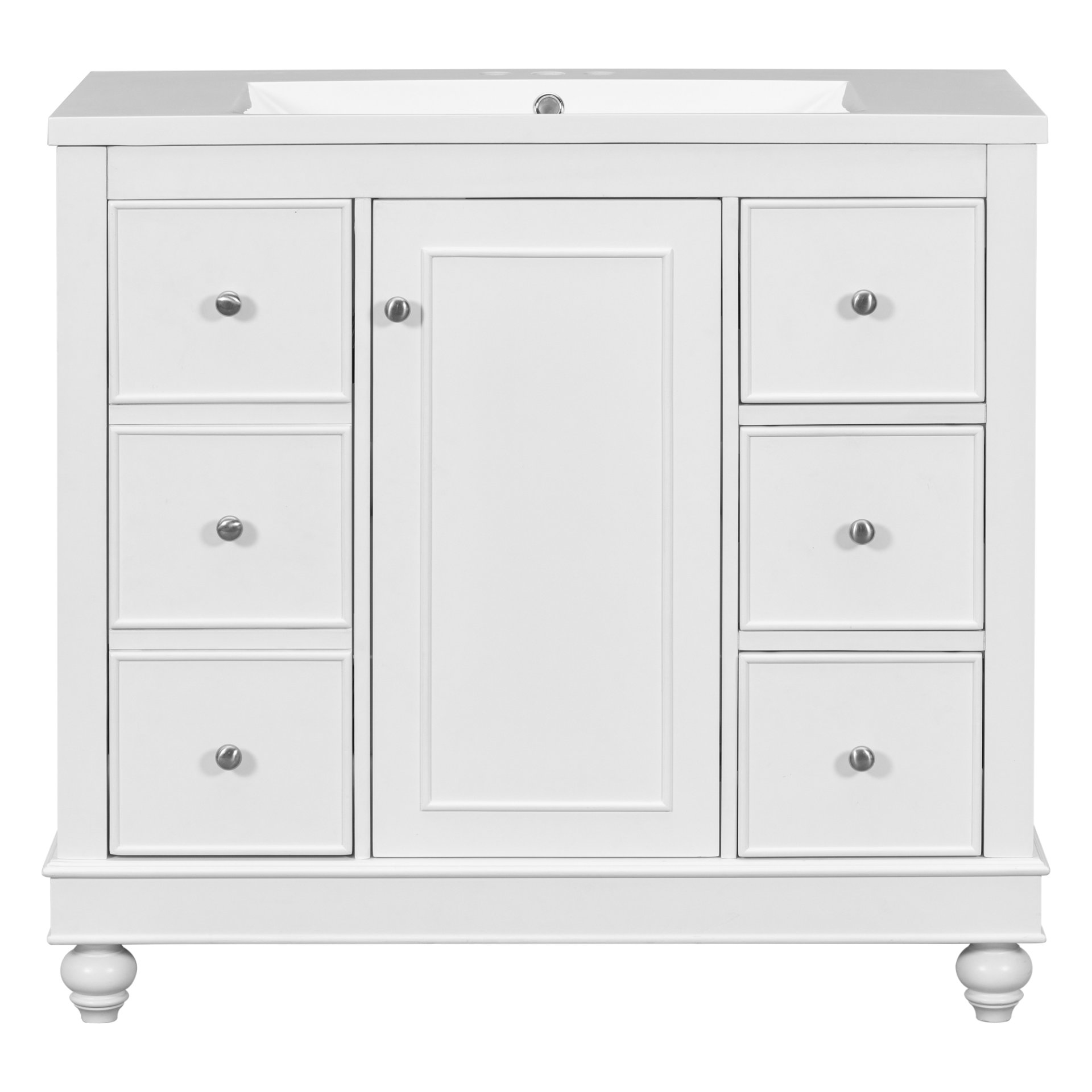 Contemporary Bathroom Vanity Cabinet, 4 Drawers & 1 Cabinet Door, Multipurpose Storage, Resin Integrated Sink, Adjustable Shelves, Solid Wood Frame With MDF - White - Image 13
