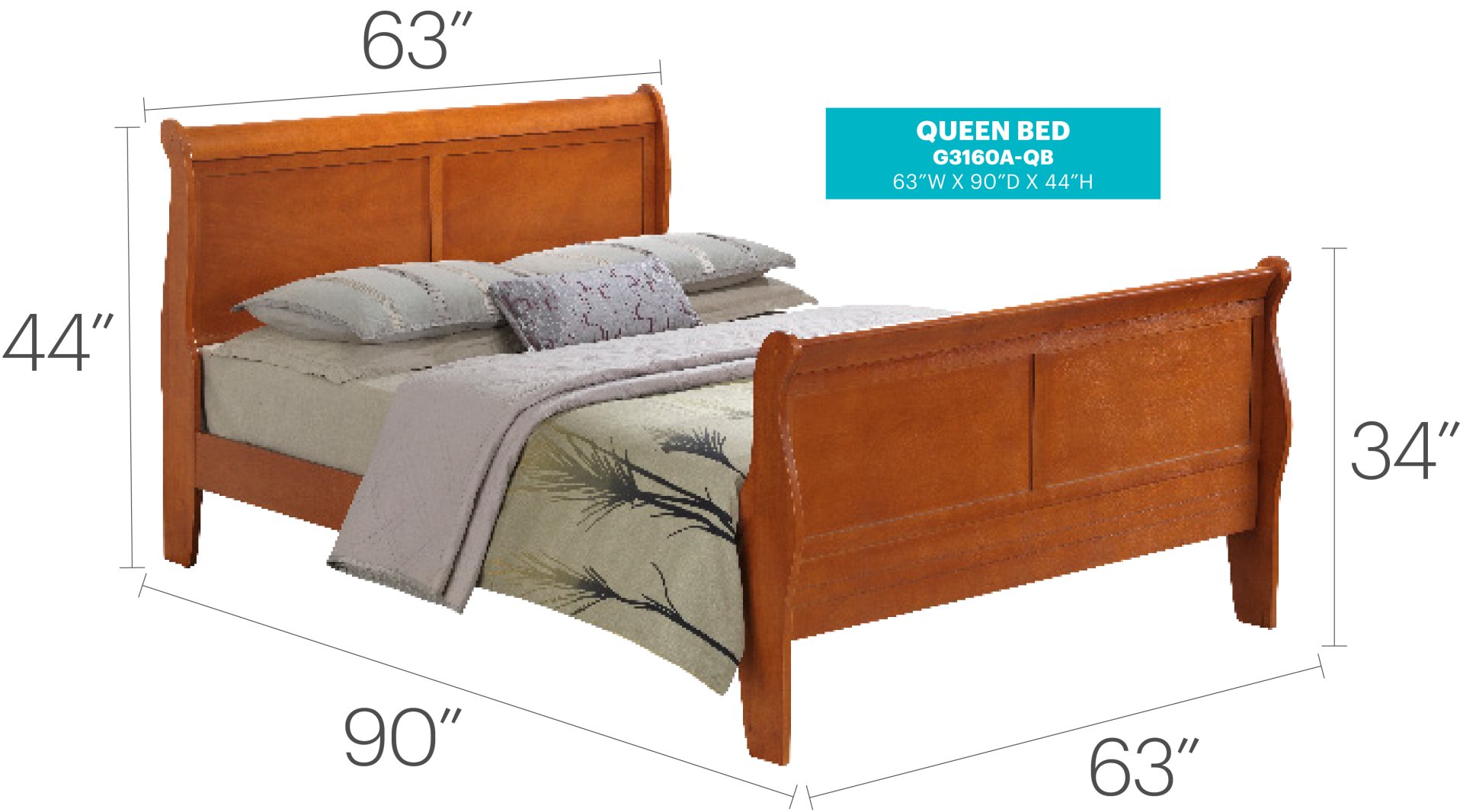 Queen Bed Panel Sleigh - Oak - Image 5