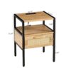 Rattan End Table With Power Outlet & USB Ports, Modern Nightstand With Drawer And Metal Legs, Side Table For Living Room, Bedroom - Natural - Image 3