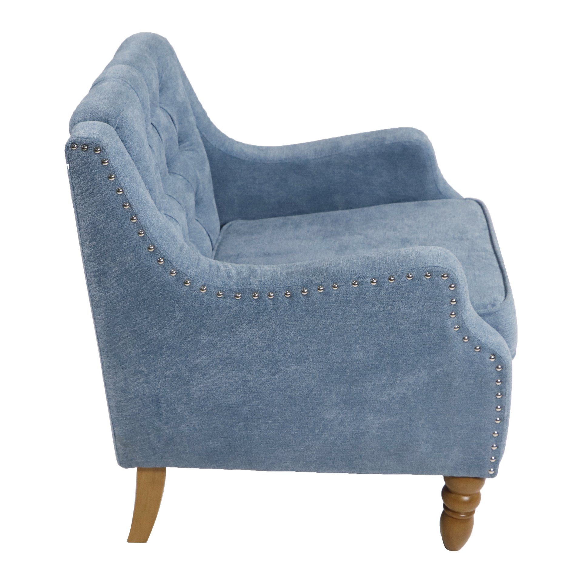 Accent Chair, Living Room Chair, Footrest Chair Set With Vintage Brass Studs, Button Tufted Upholstered Armchair For Living Room, Comfy Reading Chair For Bedroom, Reception Room - Blue - Image 21