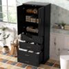 Bathroom Cabinet With 3 Drawers, Adjustable Shelf, Panels, Steel Handles, Soft Close Doors - Black - Image 4