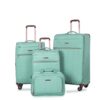 4 Piece Set (16/20/24/28), Softshell Suitcase Spinner Wheels Terylene Luggage Sets Carry On Suitcase Luggage Lightweight Durable Suitcase - Green - Image 4
