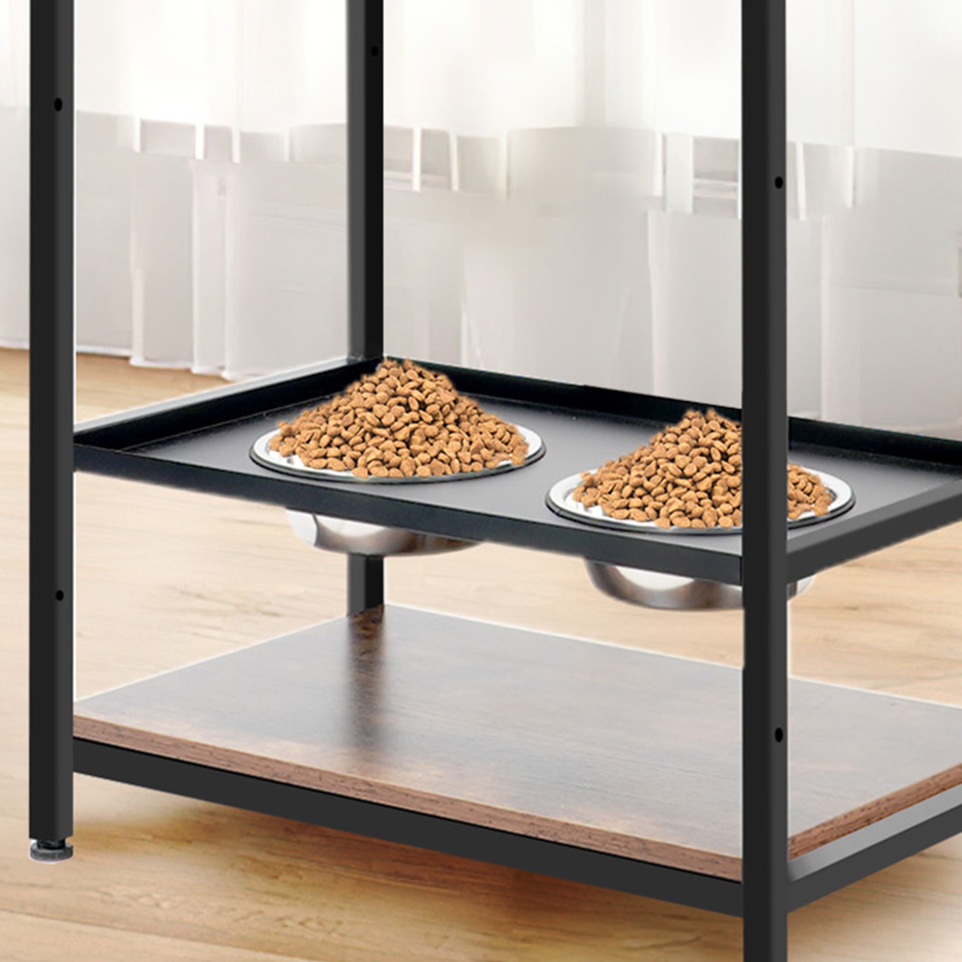Dog Feeding Station, 3 Height Adjustable Raised Dog Bowls, Dog Feeder Station For Large Medium Dogs Cats, Dog Storage With Shelves - Black / Dark Brown - Image 8
