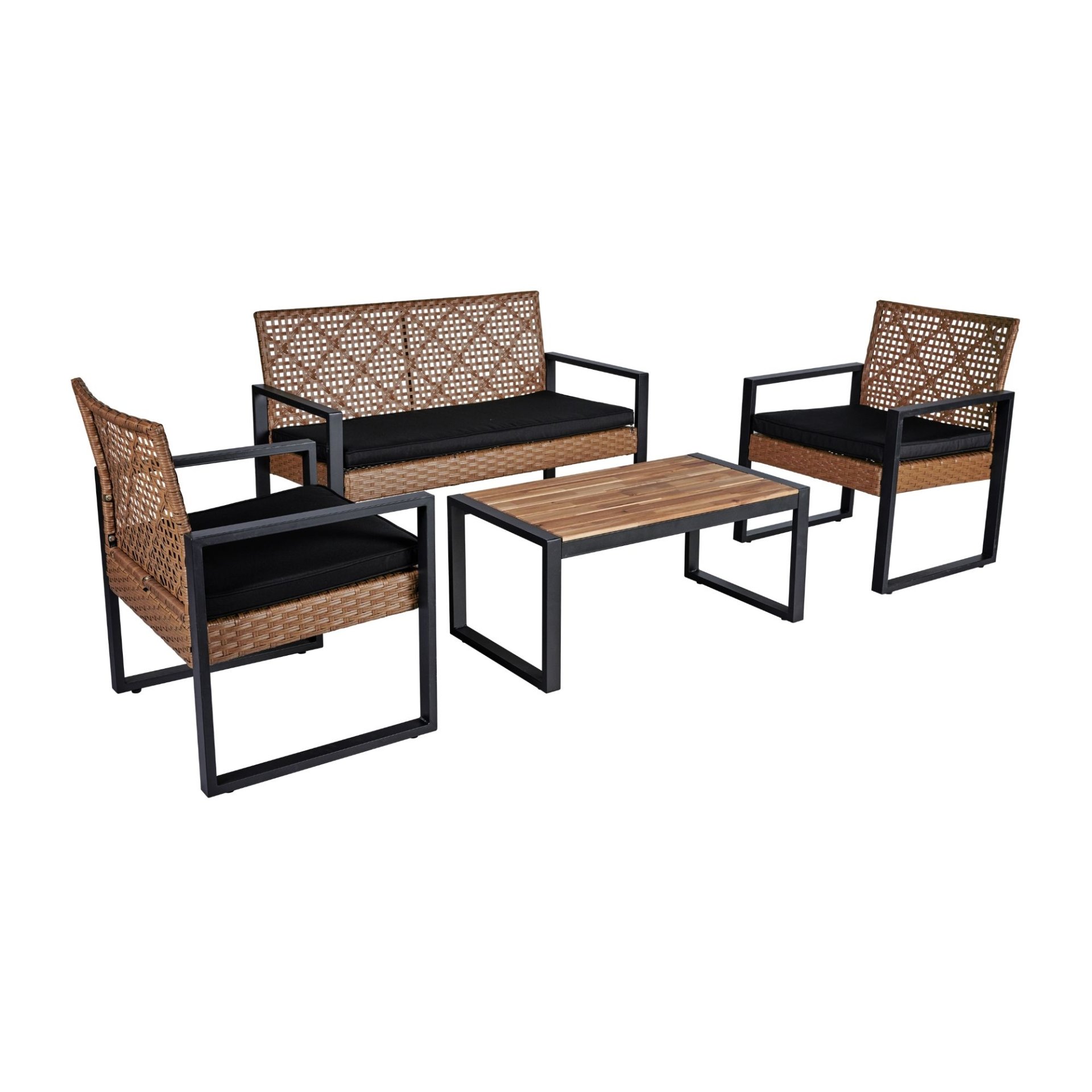 4 Piece Patio Furniture Set Outdoor Balcony Porch Garden Backyard Lawn Furniture Acacia Wood Table Top, Morden - Black And Light Brown - Image 22