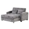 Pull Out Sofa Bed Modern Chenille Convertible Loveseat Sofa With Adjsutable Backrest, 2 Pillows, Cup Holders, USB Ports For Living Room, Apartment - Gray - Image 17