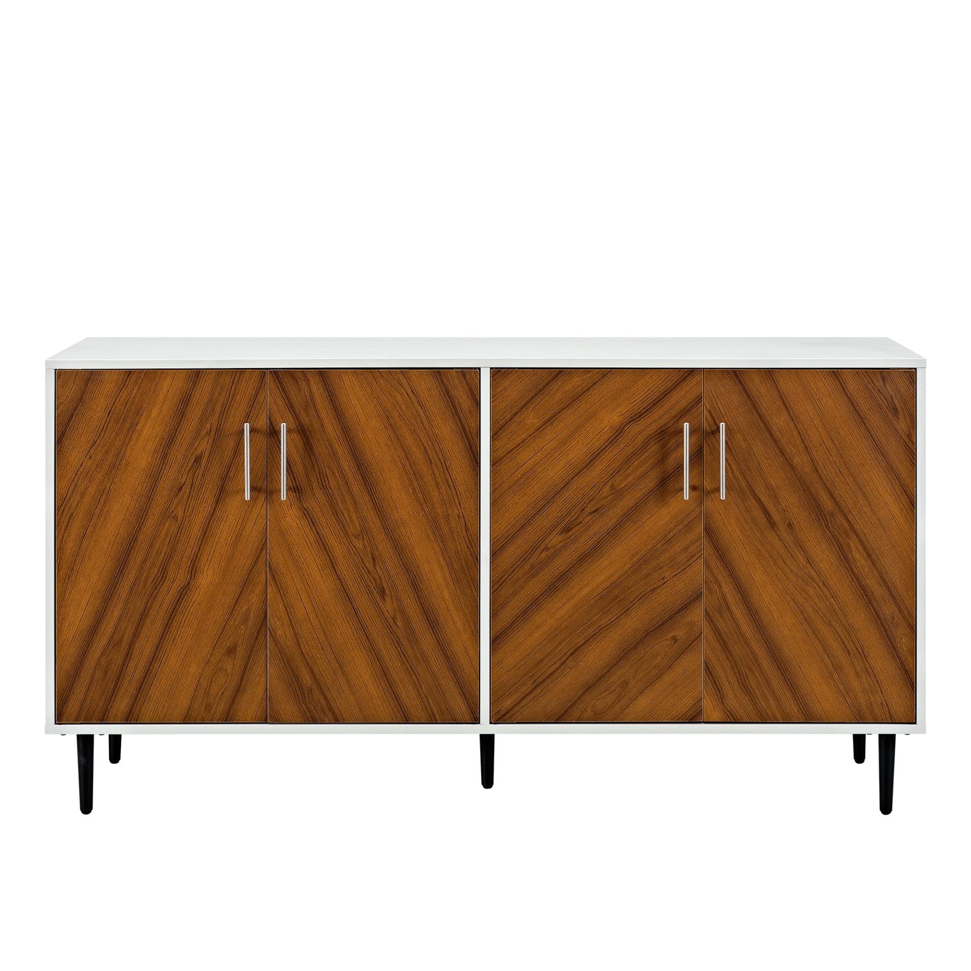 Mid-Century Modern Faux Bookmatch Door Buffet - White / Teak - Image 2