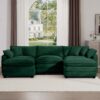 Stylish Oversized Modular Cushion Sofa With Ottoman L Shaped Corner Design Corduroy - Green - Image 12