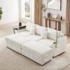 Modern Style 3 Seater Sofa Sectional Sofa Couch With Storage Space, Two Movable Ottomans, Two USB Ports, Two Cup Holders, A Phone Holder For Living Room - Beige - Image 16