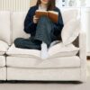 Contemporary Modular Sectional Sofa L Shaped Couch Set With Movable Ottoman Chenille - Beige - Image 7