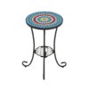 Vibrant Patio Side Table With Shelf, Floral Design Ceramic Tile - Blue / Black - Image 6