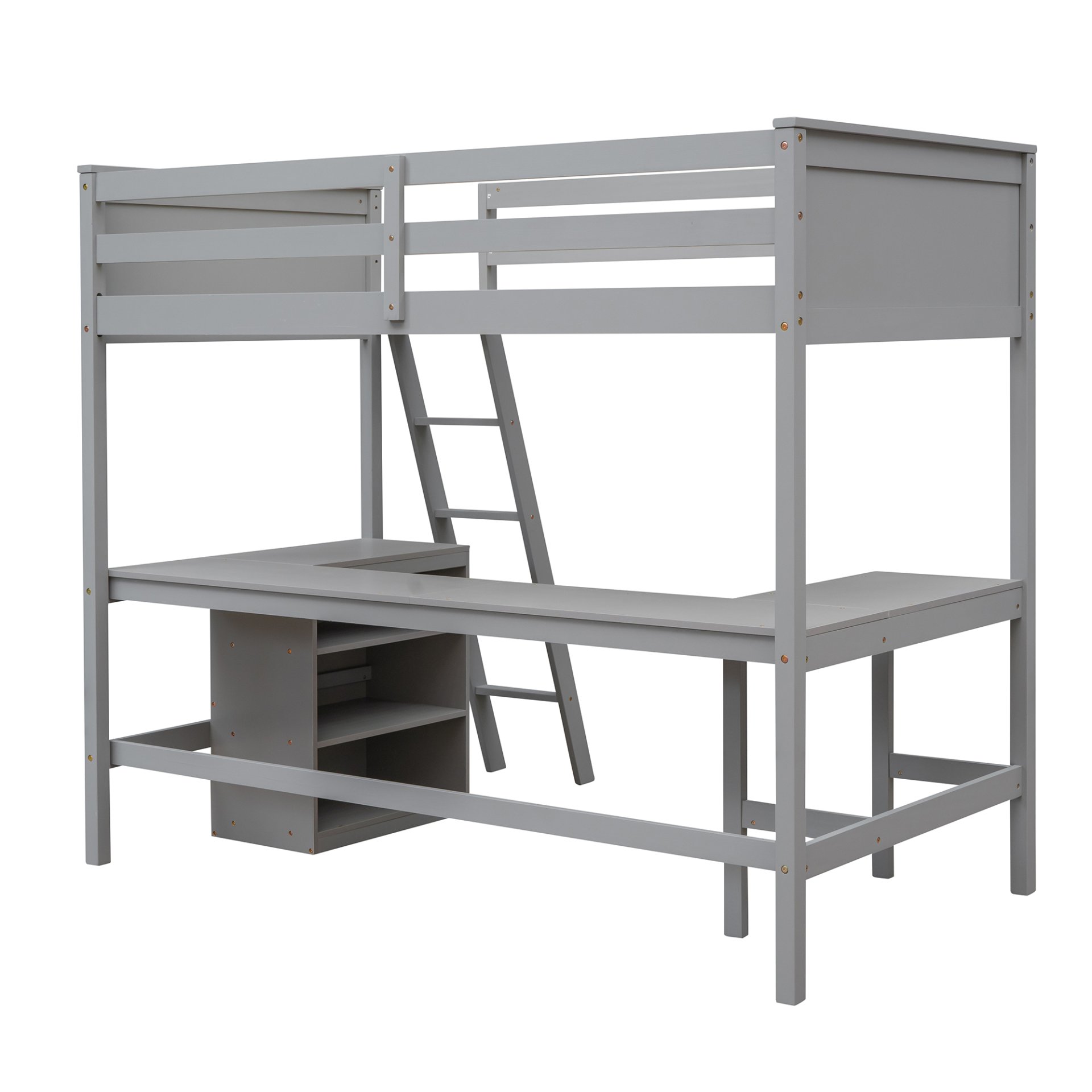 Twin Size Loft Bed With Shelves With Desk - Gray - Image 7