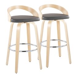 Grotto - Contemporary Fixed Height Barstool With Swivel With Round Footrest (Set of 2) - Natural / Gray