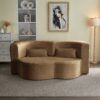 Floor Sofa With 2 Pillows, Convertible Plush Corduroy Foam Filled Sleeper Sofa Bed - Camel - Image 6