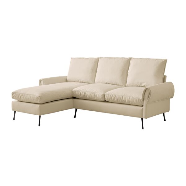 Modern Sectional Technical Leather L-Shaped Sofa Couch With Reversible Chaise Lounge - Beige