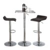 Ale - 3 Piece Bar Set Bistro Square Contemporary Adjustable Oval Footrest - Silver / Chrome / Brown - Image 2