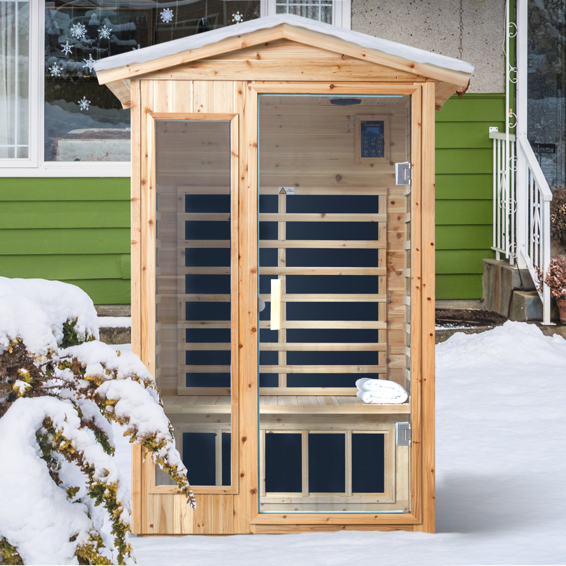 2 Person Far Infrared Old Fir Outdoor Sauna Room - Natural - Image 9