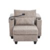 Convertible Chaise Lounge Sofa Chair With USB Ports, Cup Holders, Phone Holder, Storage - Brown - Image 17