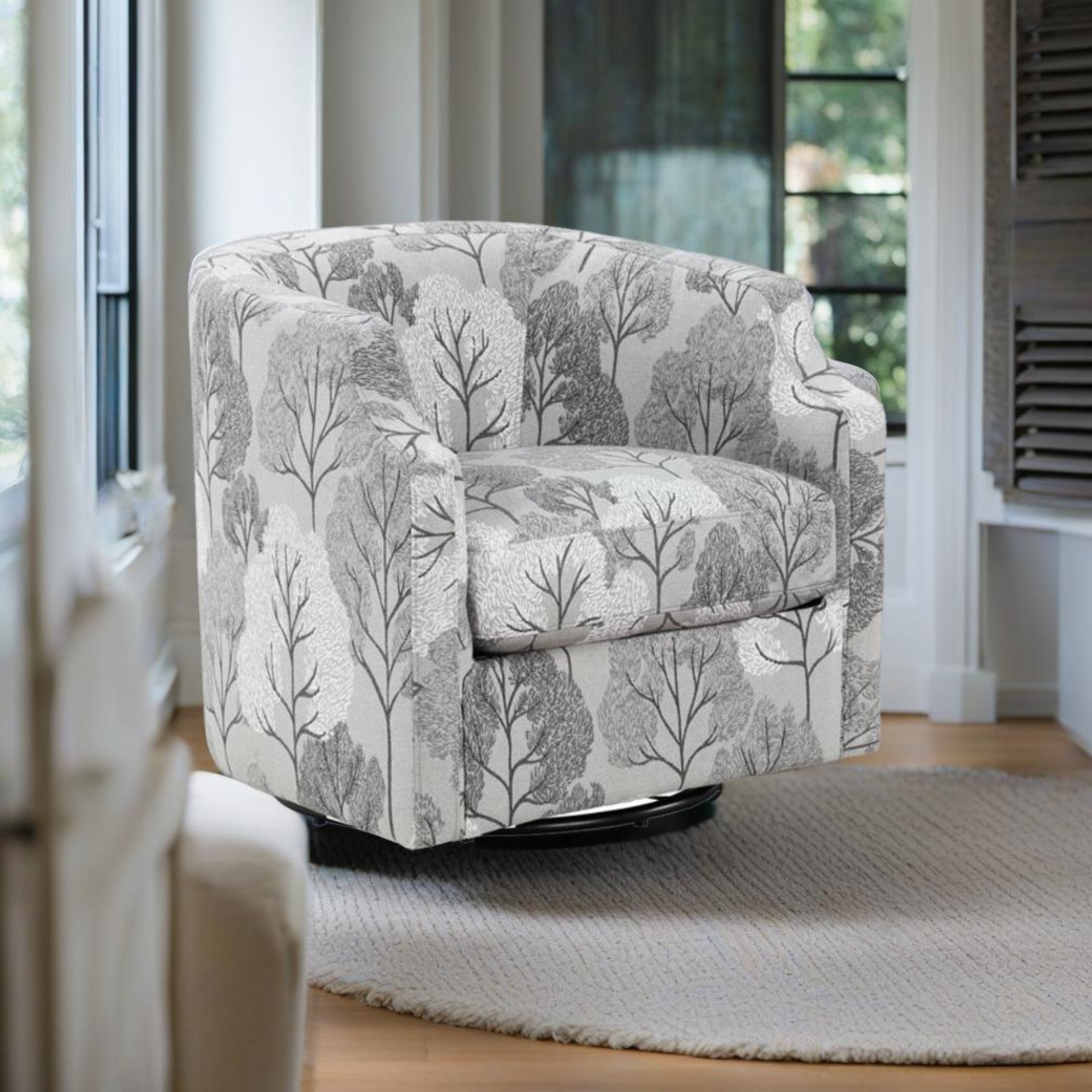 Isabelle - Swivel Glider Barrel Chair With Clip Arm Design - Gray - Image 2