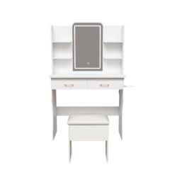 Vanity Desk With LED Lights Mirror, Power Outlet, Storage Drawers & Chair - White
